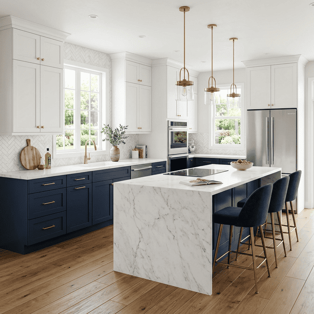 Kitchen cabinet painting — white and navy two-tone kitchen Naperville IL