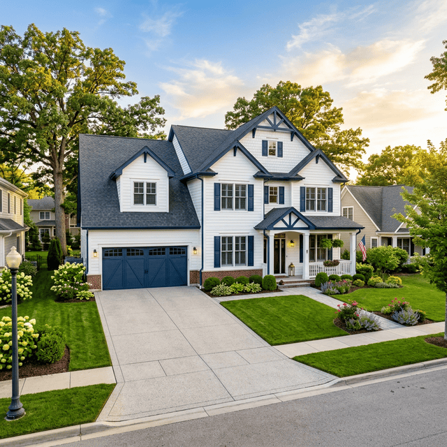Exterior house painting — white craftsman style home Naperville IL